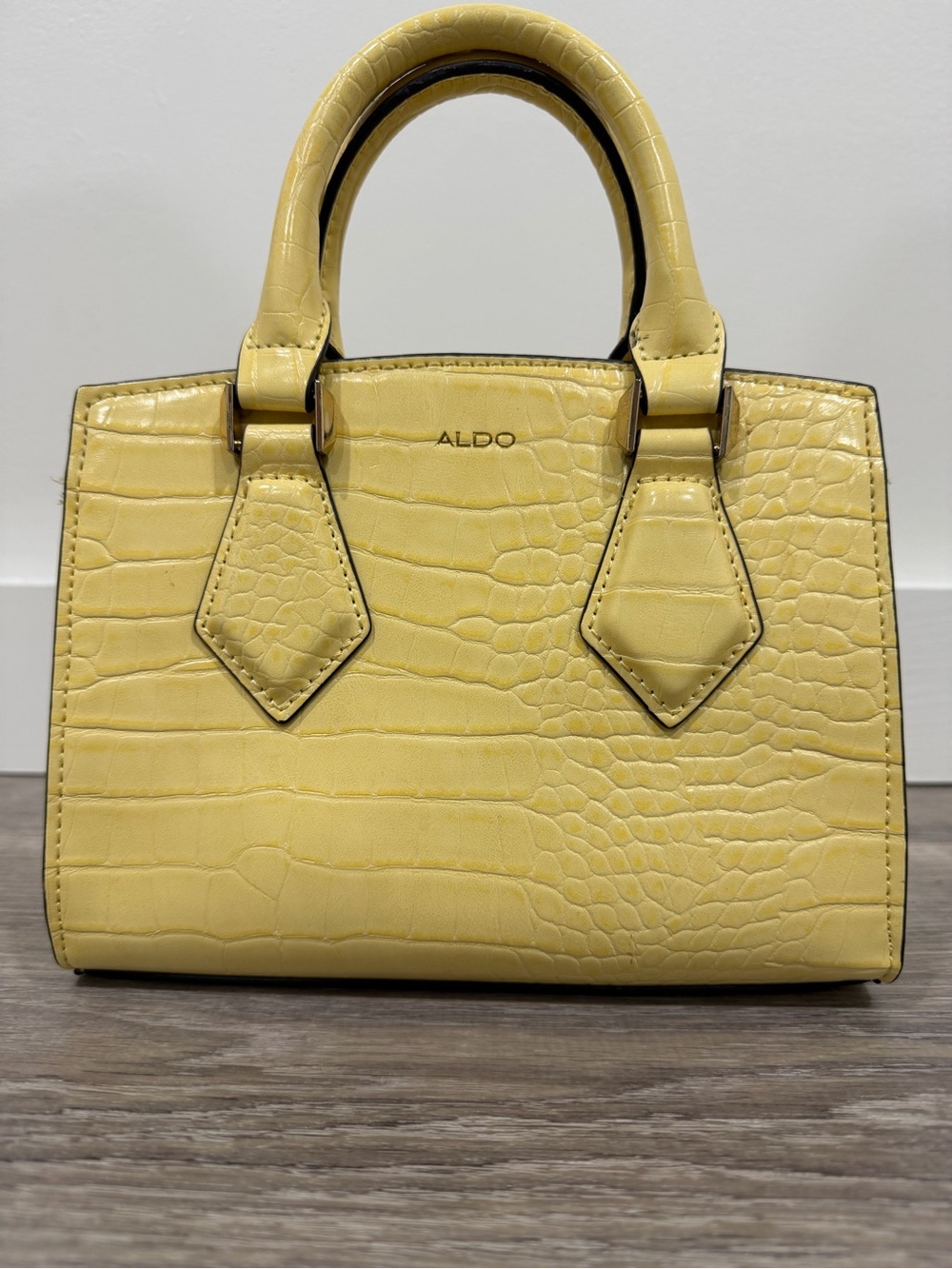 ALDO Yellow Croc-Embossed Satchel with Contrast Trim - Picture 3 of 7